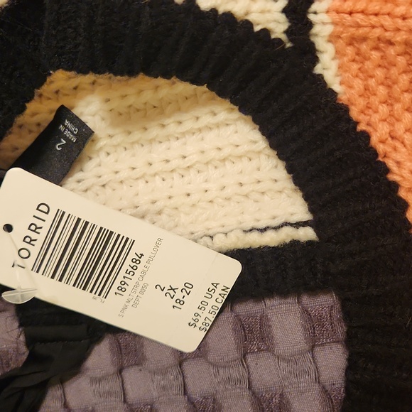 Chic Striped Blue and Peach And White Women's Sweater - Picture 6 of 6